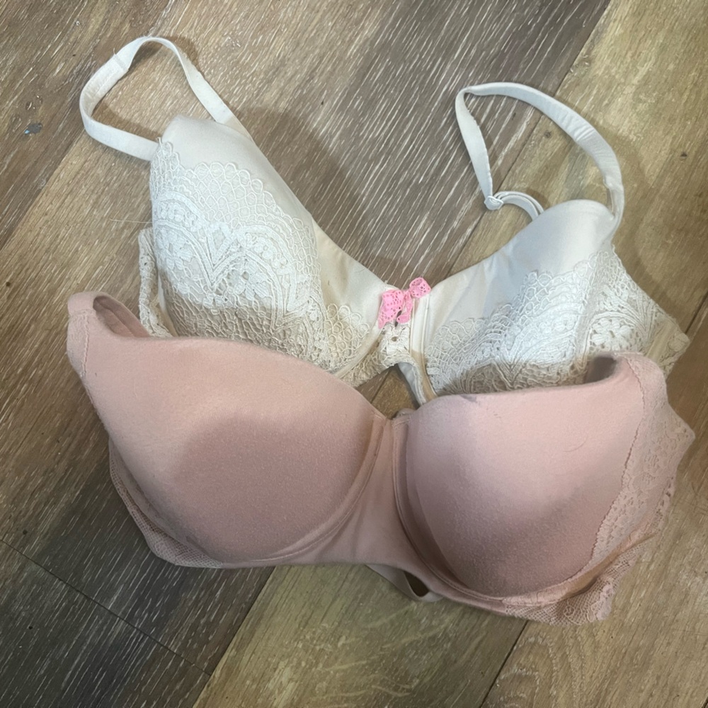 Victoria's Secret Lace Push-Up Bra Set - Cream & Pink